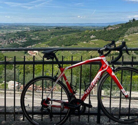 Bici da corsa con panorama toscano